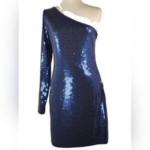 Elegant Blue Sequin One-Shoulder Dress